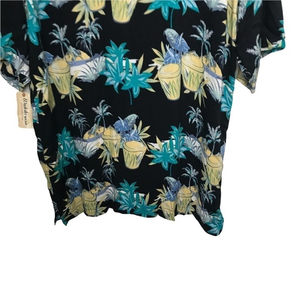 Cherokee Waikiki Wear Black Tropical Print Short Sleeve Aloha Shirt NWT Large - Picture 6 of 9